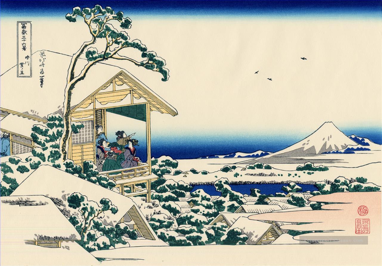 maison de thé à Koishikawa le matin après une chute de neige Katsushika Hokusai ukiyoe Peintures à l'huile